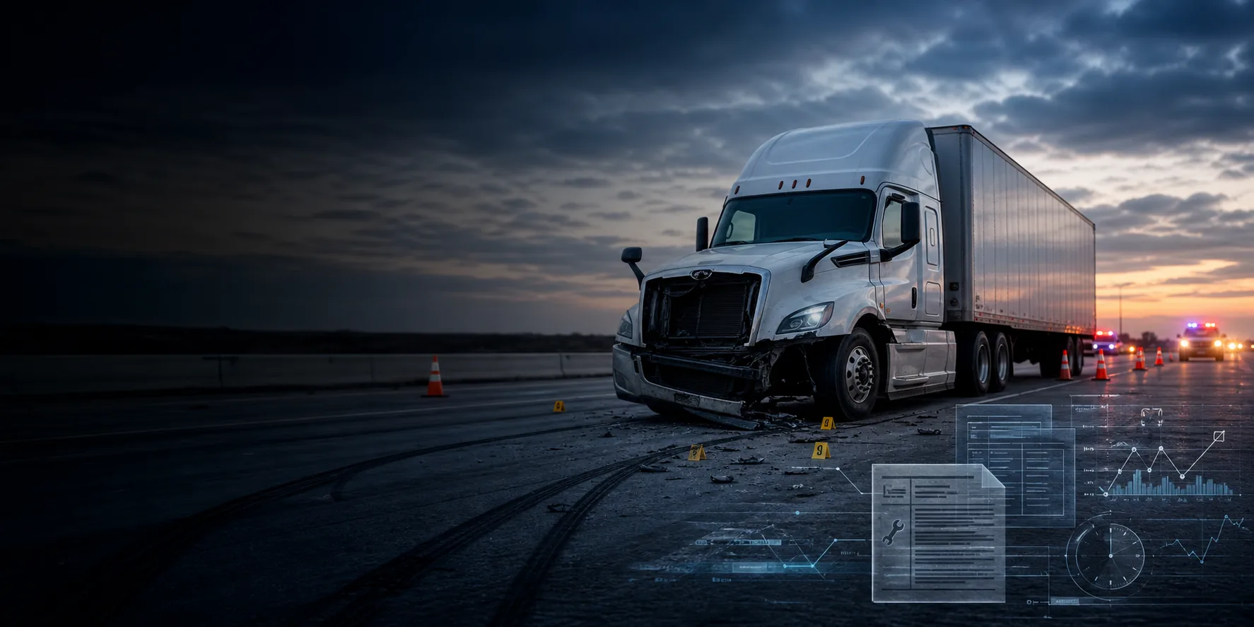 Semi-truck wreck evidence preserved before repairs, towing, and downloads are lost